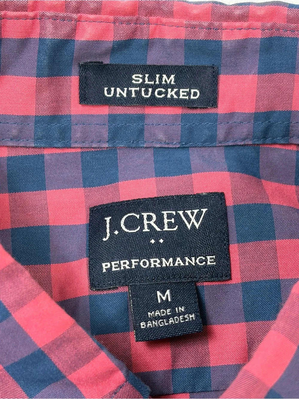 J.Crew Performance Slim Untucked Navy Red Gingham Plaid Button Down Shirt M
